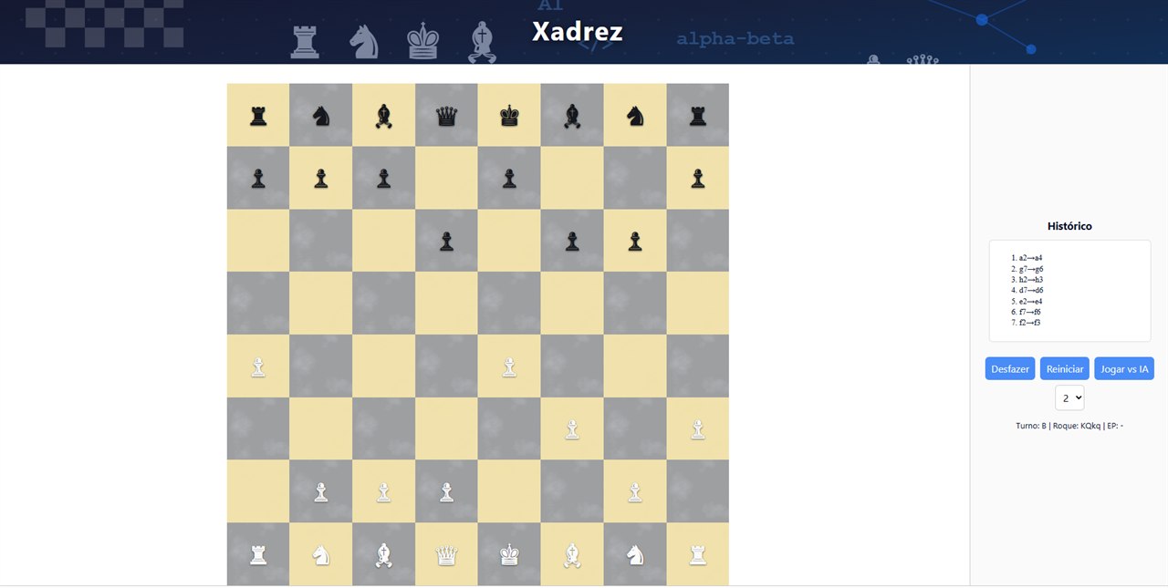 Captura de ecrã do jogo de xadrez com o tabuleiro ao centro.